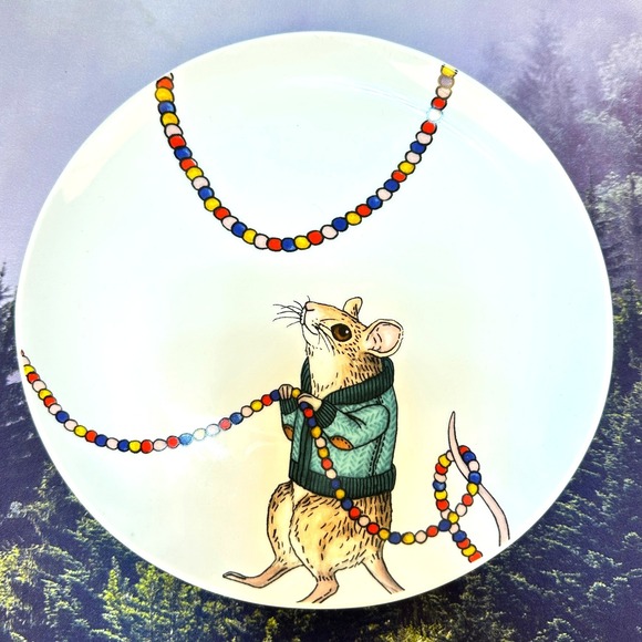 West Elm Rachel Kozlowski Dapper Animal Plate Holiday Christmas Mouse 9" - Picture 1 of 4
